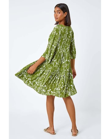 Roman Floral Lace Detail Smock Dress