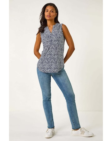 Roman Floral Print V-Neck Stretch Top