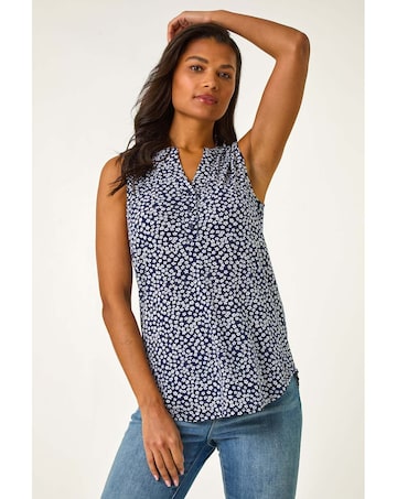 Roman Floral Print V-Neck Stretch Top