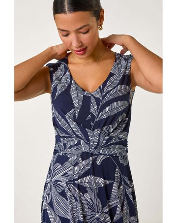 Roman Leaf Twist Front Stretch Dress