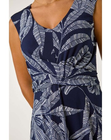 Roman Leaf Twist Front Stretch Dress