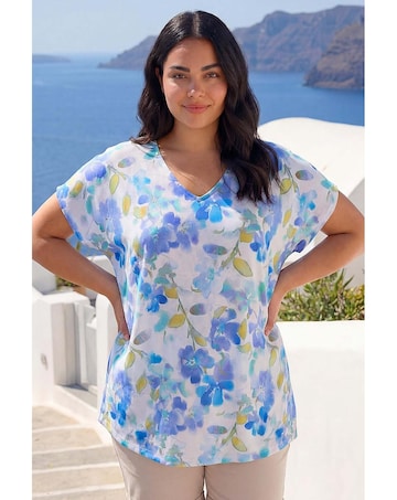 Roman Curve Floral Print V-Neck Top