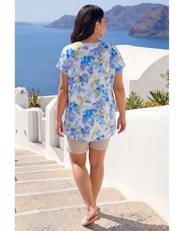 Roman Curve Floral Print V-Neck Top