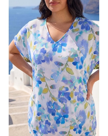 Roman Curve Floral Print V-Neck Top
