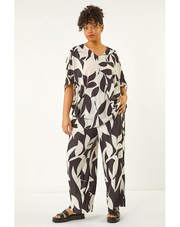 Roman Curve Leaf Print Cocoon Top