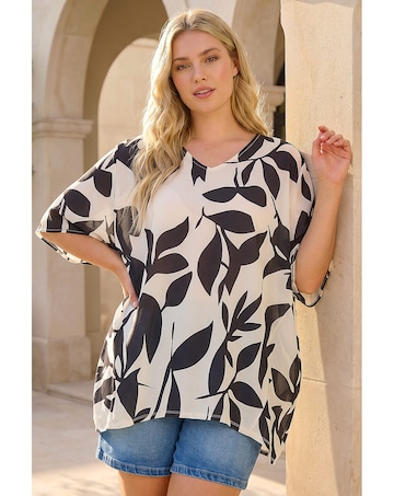 Roman Curve Leaf Print Cocoon Top