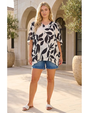 Roman Curve Leaf Print Cocoon Top