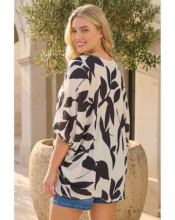 Roman Curve Leaf Print Cocoon Top