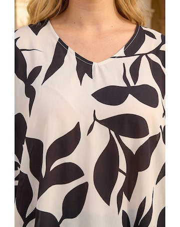Roman Curve Leaf Print Cocoon Top
