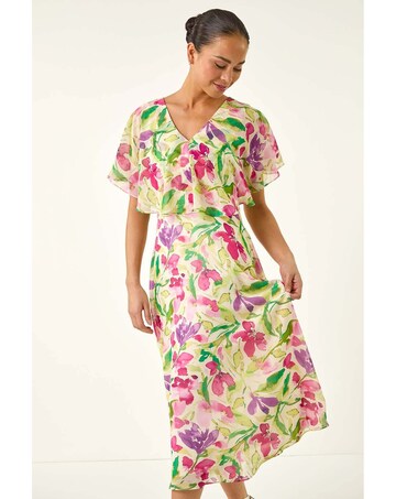 Roman Petite Floral Cape Midi Dress