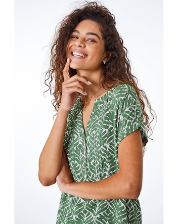 Roman Abstract Button Detail V-Neck Top