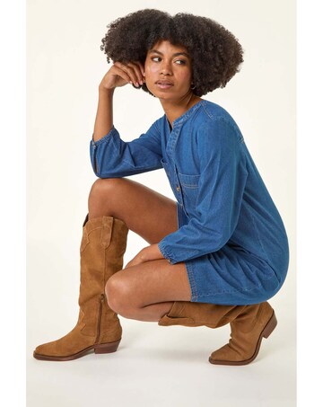 Roman Cotton Denim Button Shift Dress