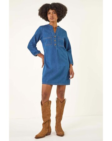 Roman Cotton Denim Button Shift Dress