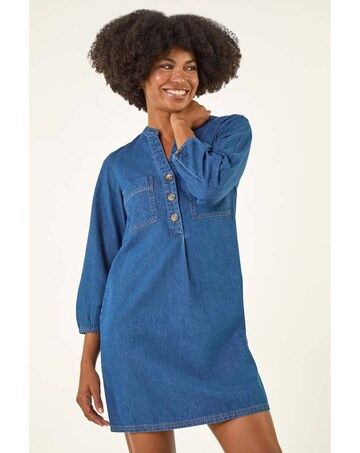 Roman Cotton Denim Button Shift Dress