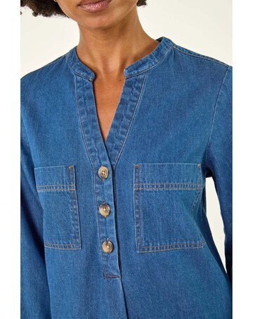 Roman Cotton Denim Button Shift Dress