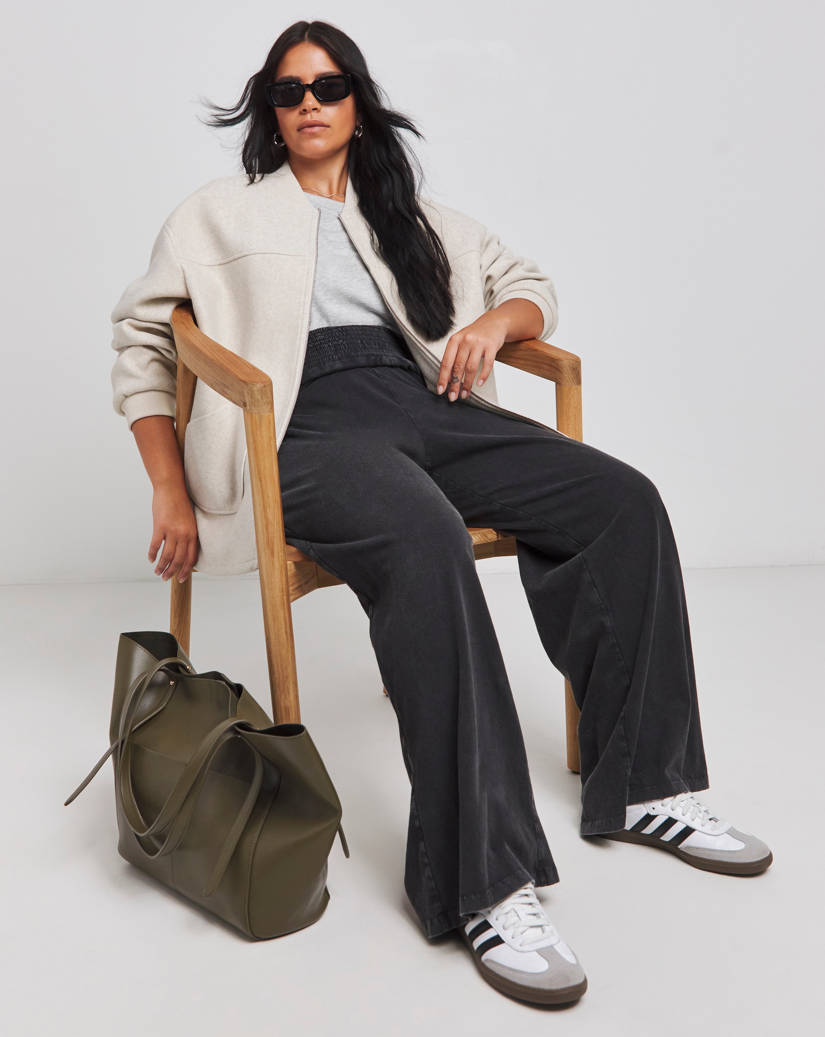 Stone Faux Wool Zip Through Bomber