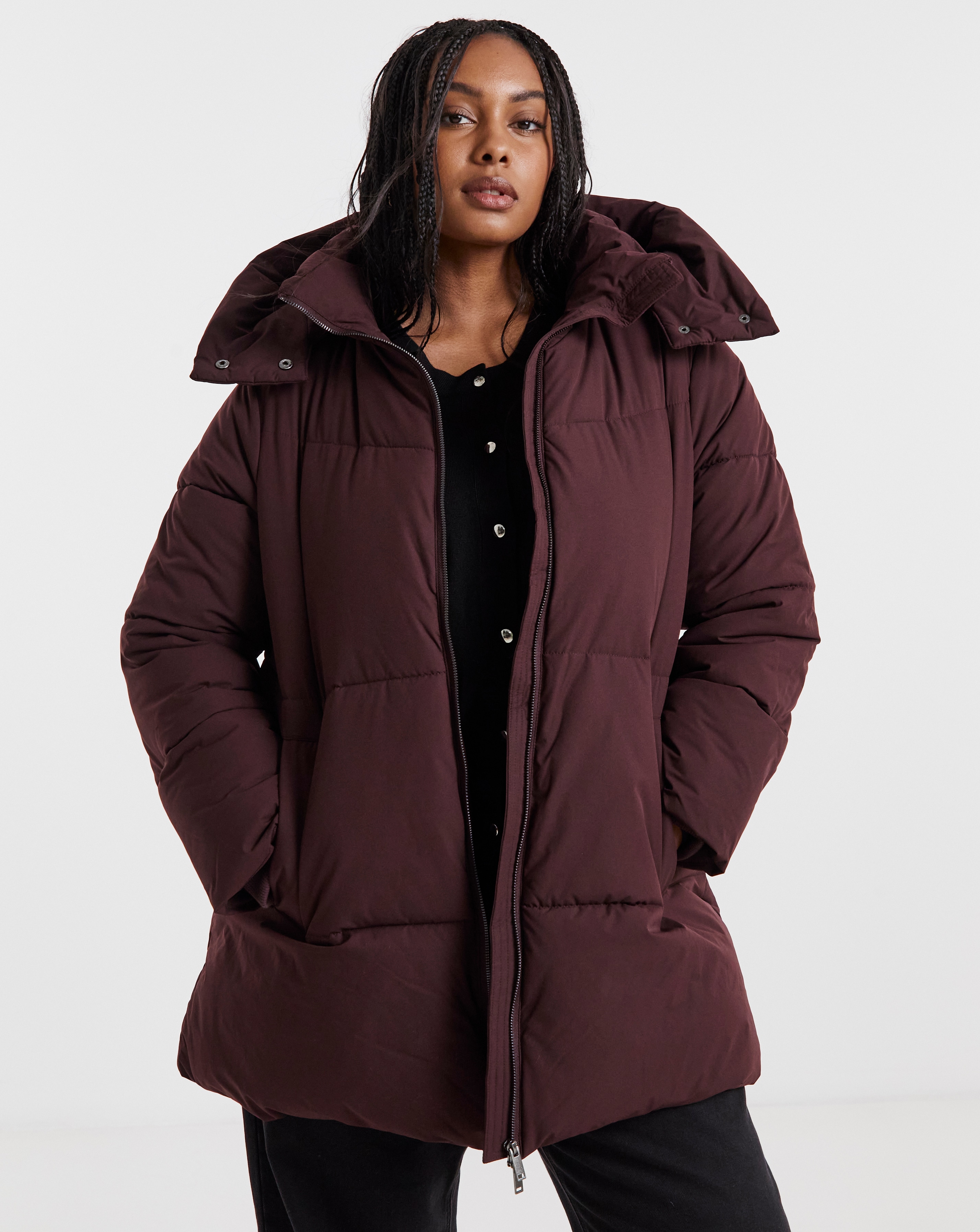 Burgundy Longline Padded Coat