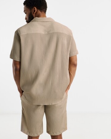 Jack & Jones Harrison Textured Shirt & Short Set - Natural