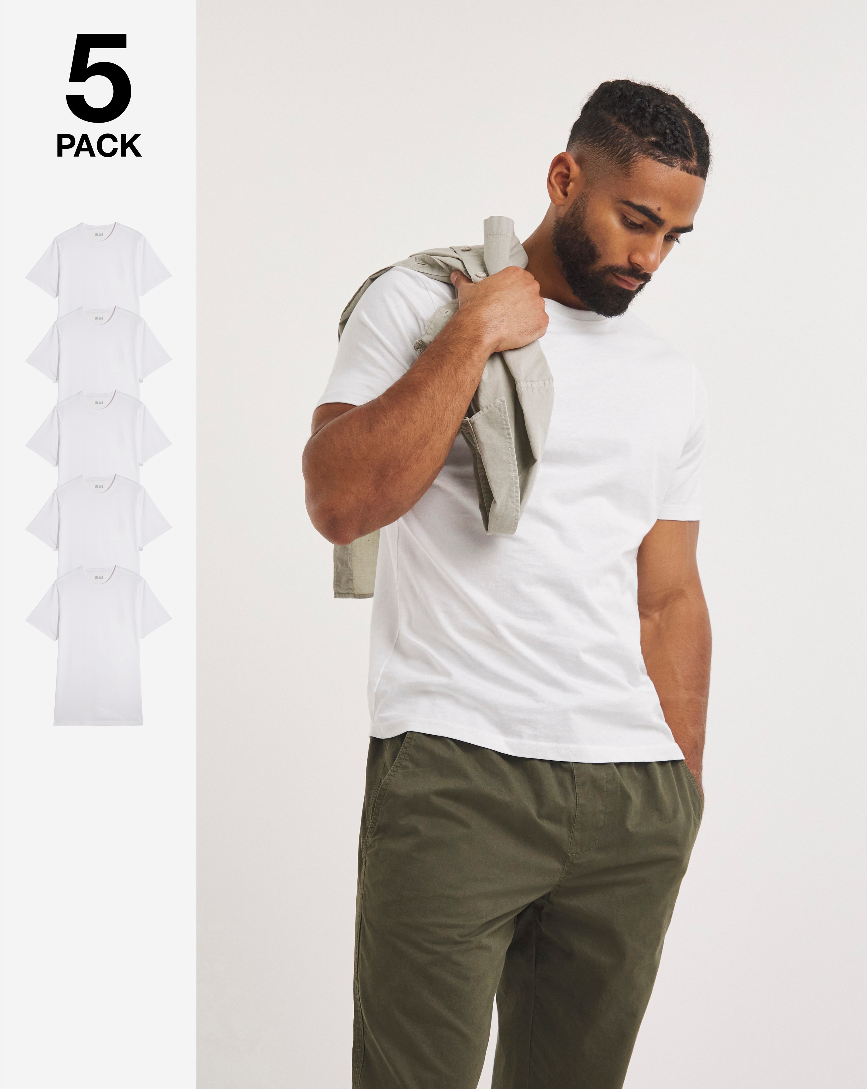 5 Pk Pure Cotton Crew Neck T-Shirts