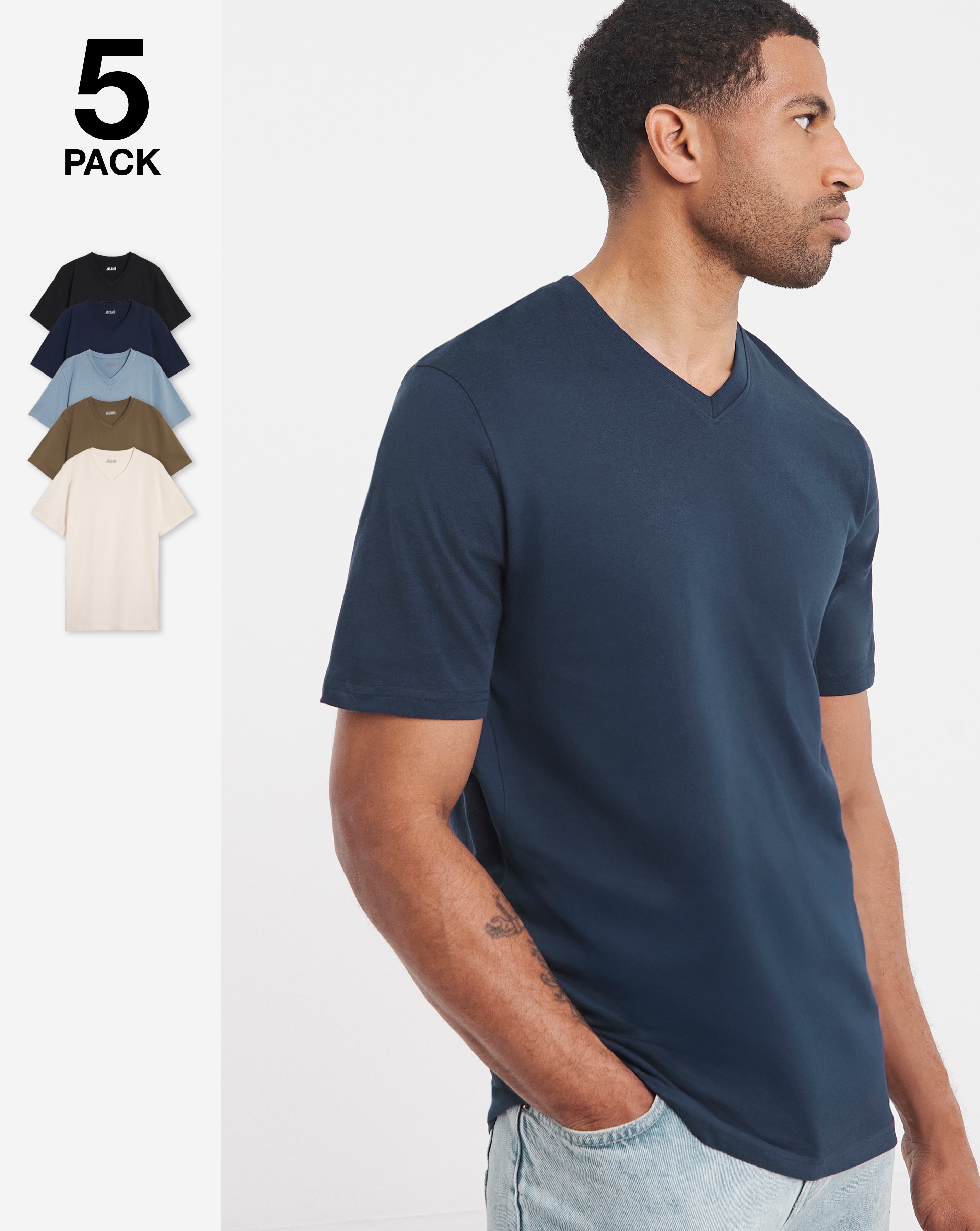 5 Pack Pure Cotton V Neck T-Shirts Long