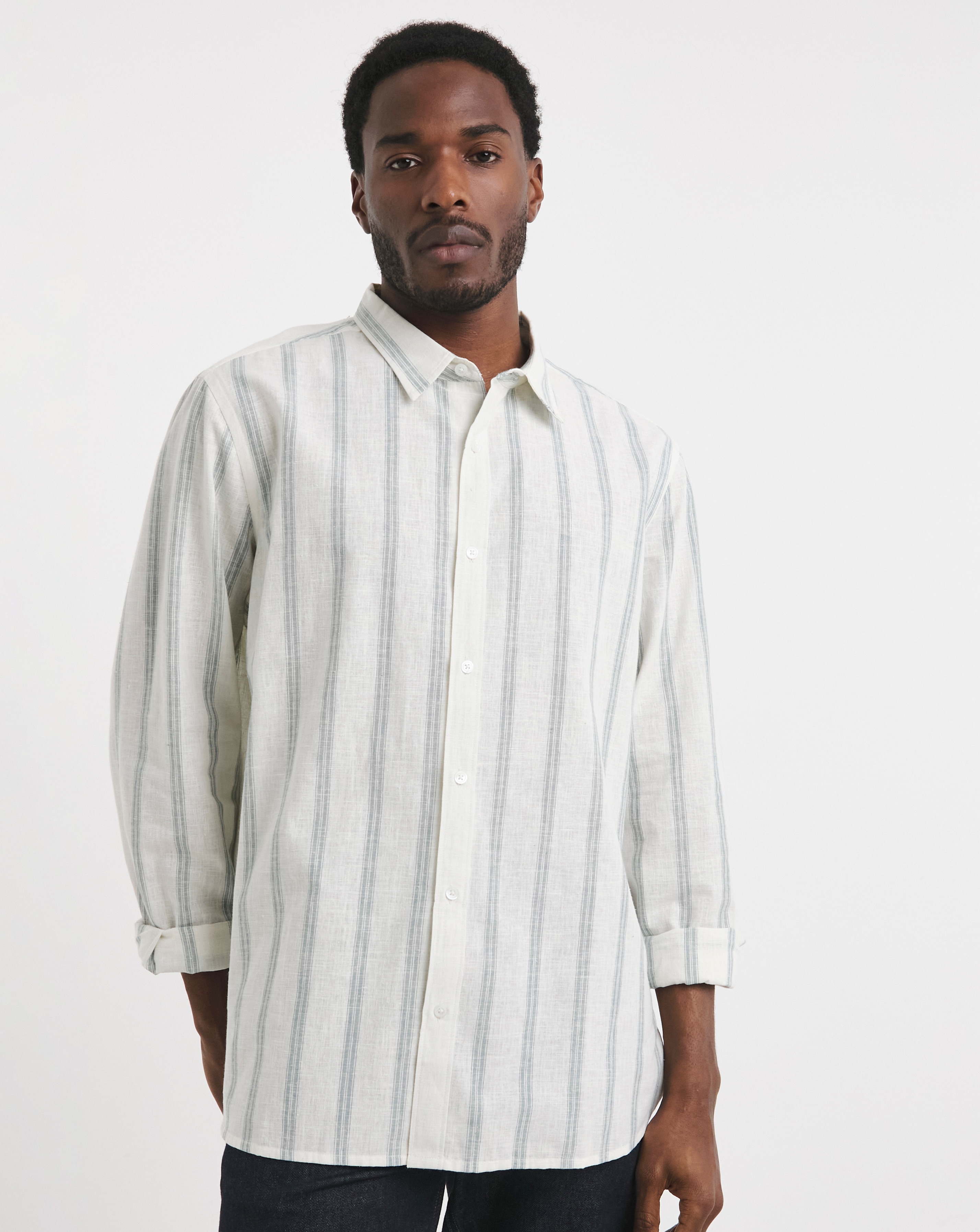 Long Sleeve Linen Blend Stripe Shirt