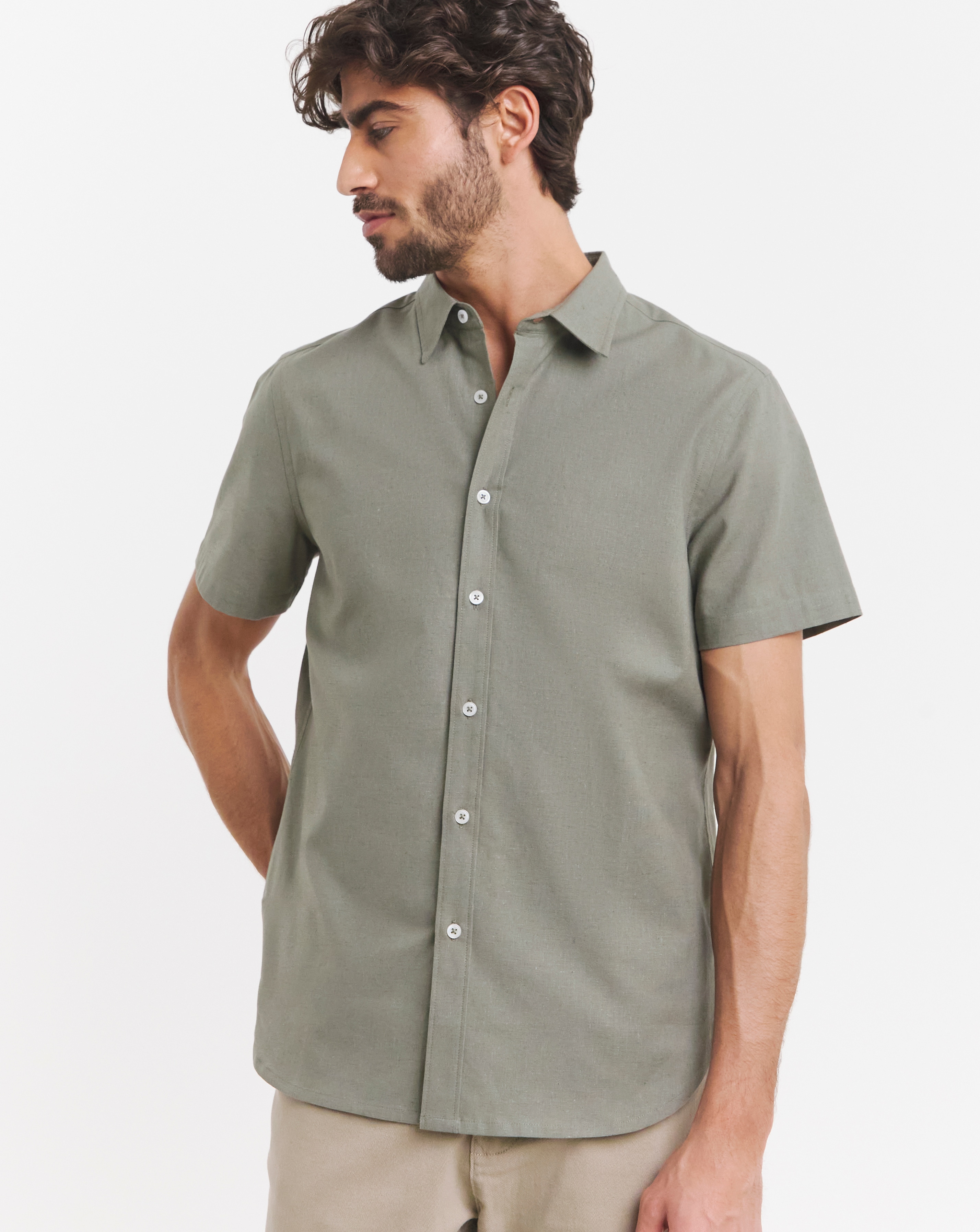 Short Sleeve Linen Blend Shirt
