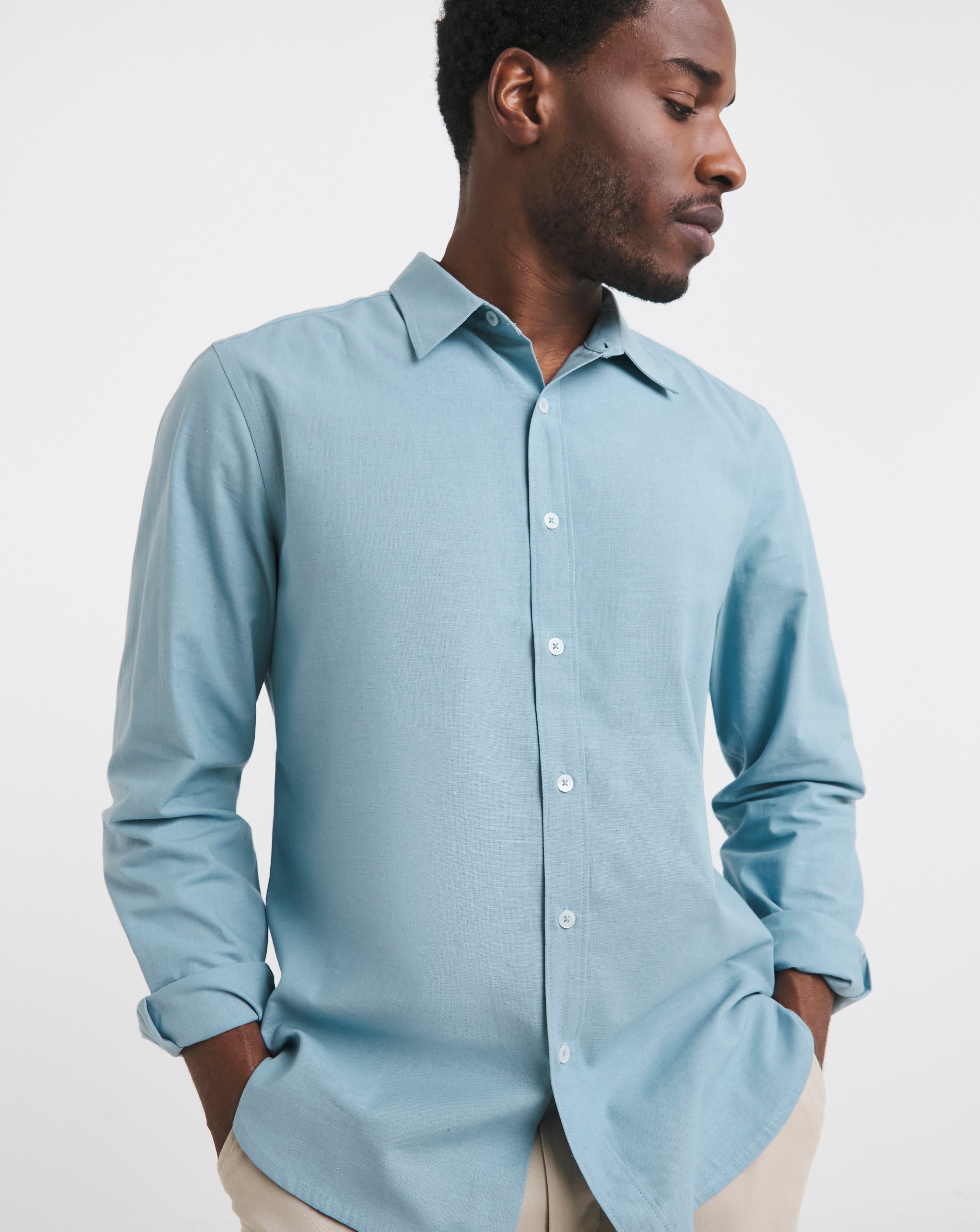 Long Sleeve Linen Blend Shirt