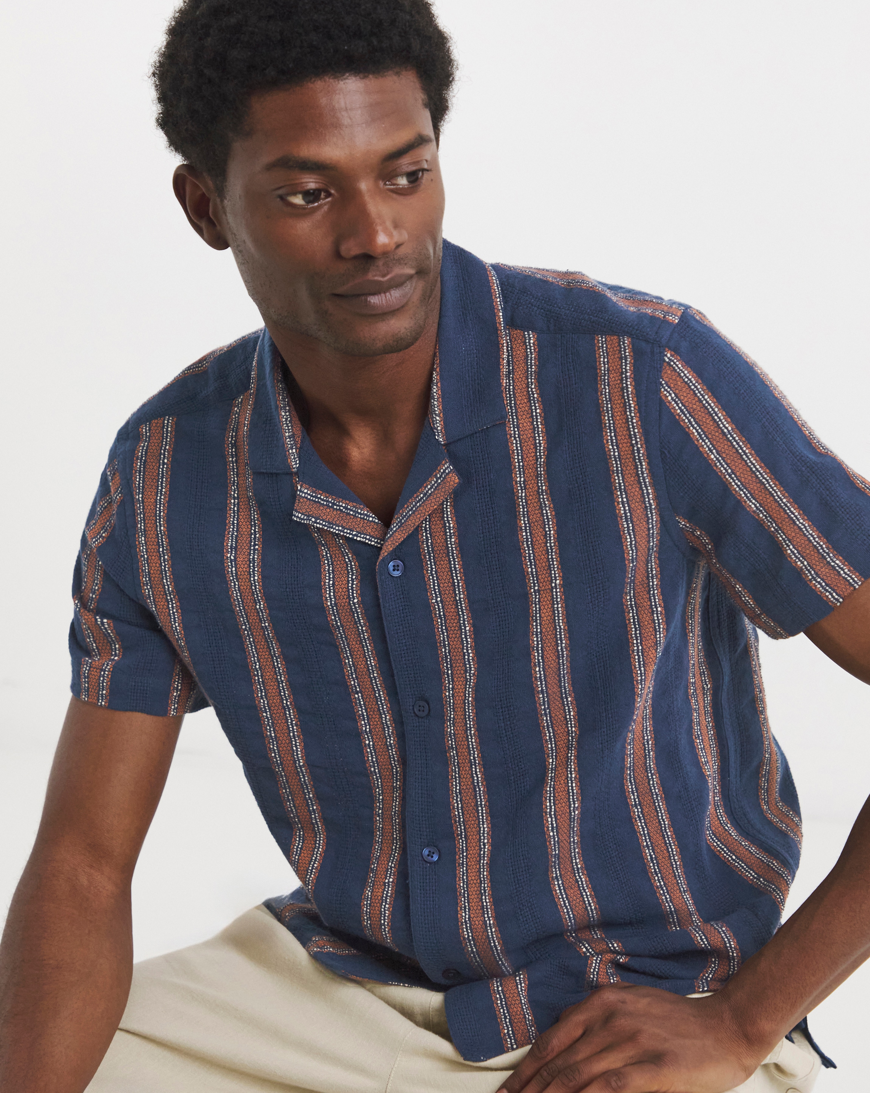 Pointelle Revere Collar Striped Shirt