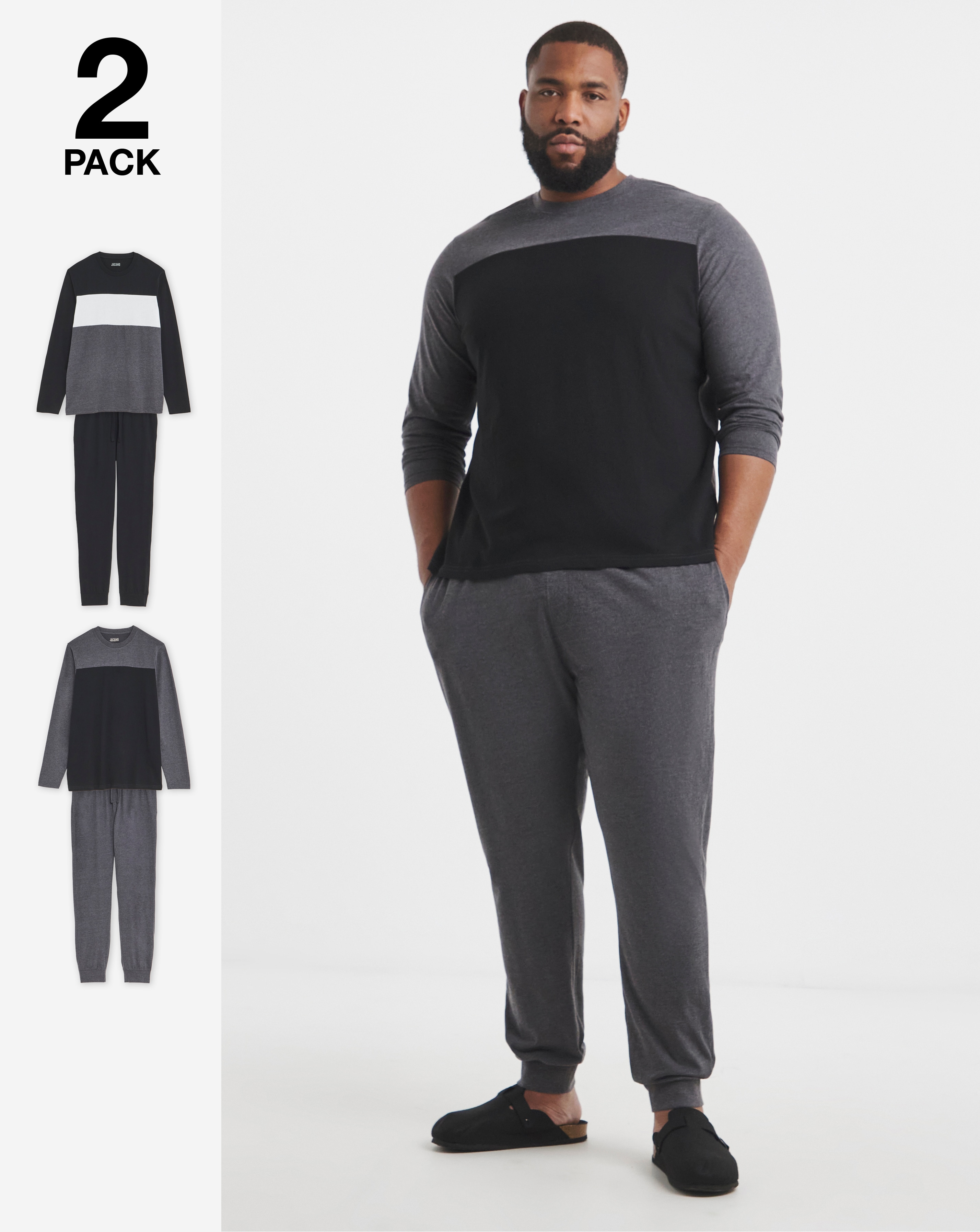 2 Pack Long Sleeve Colour Block Pyjamas