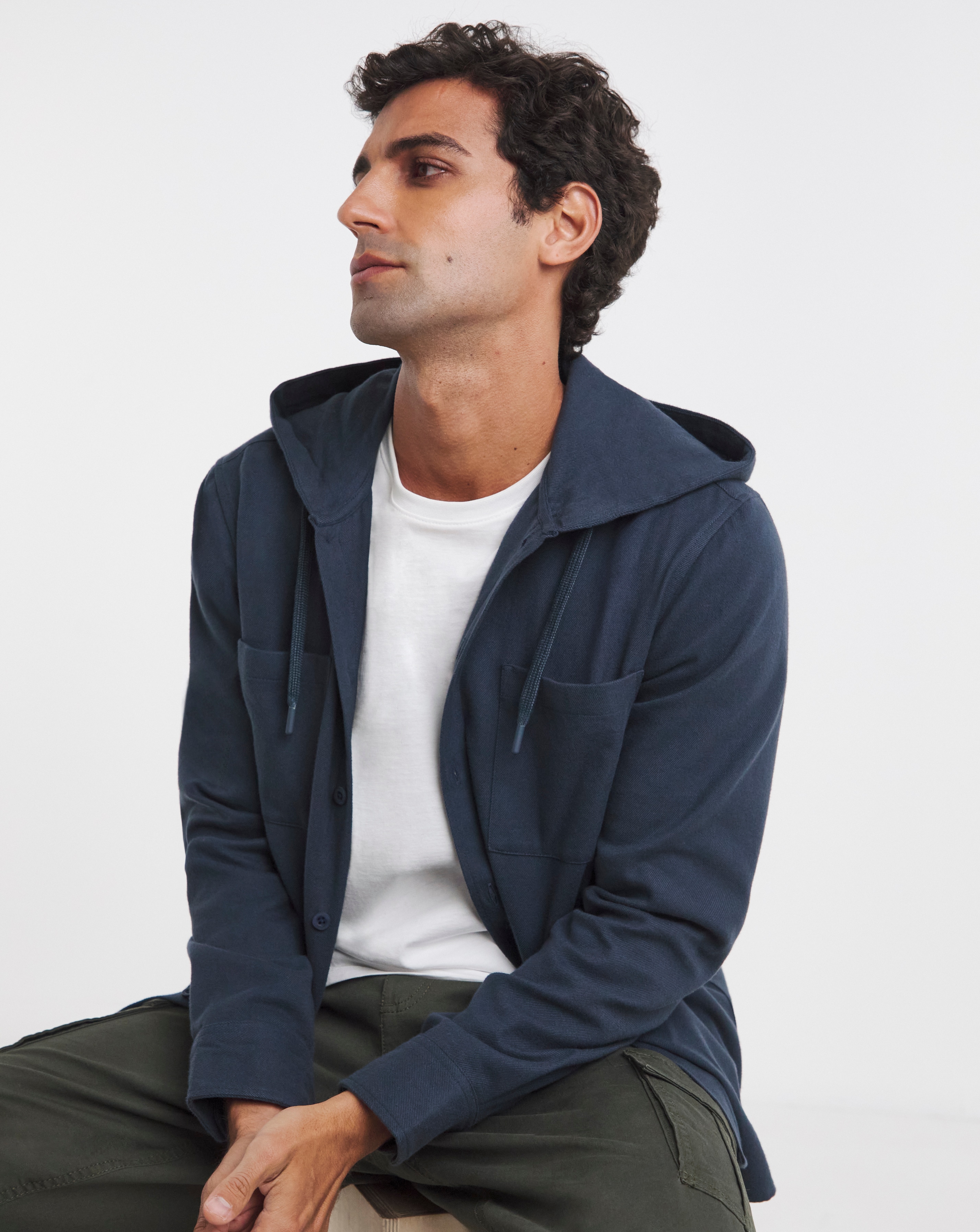 Cotton Hooded Flannel Shirt Long