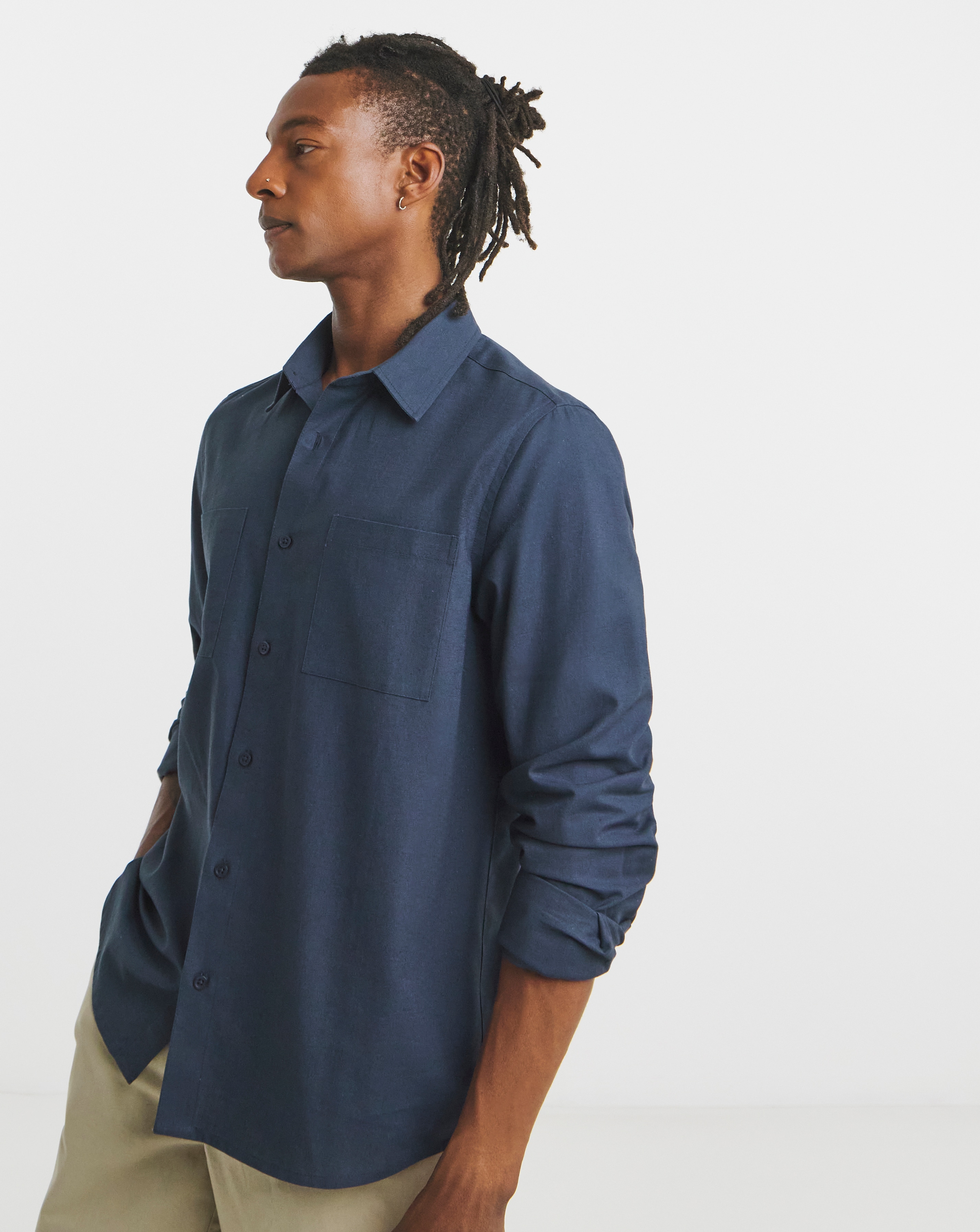 Long Sleeve Linen Blend Shirt