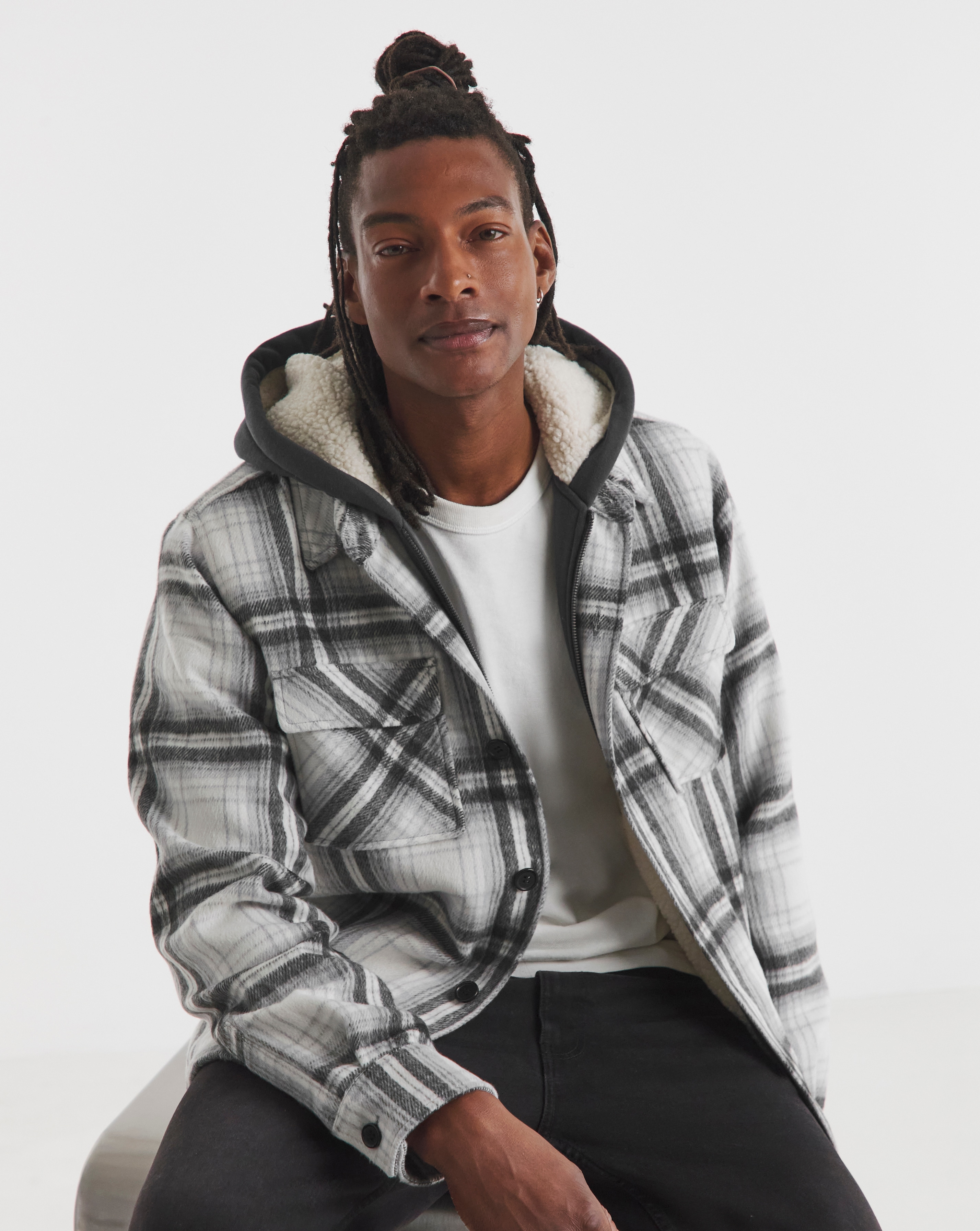 Hooded Borg Lined Check Overshirt