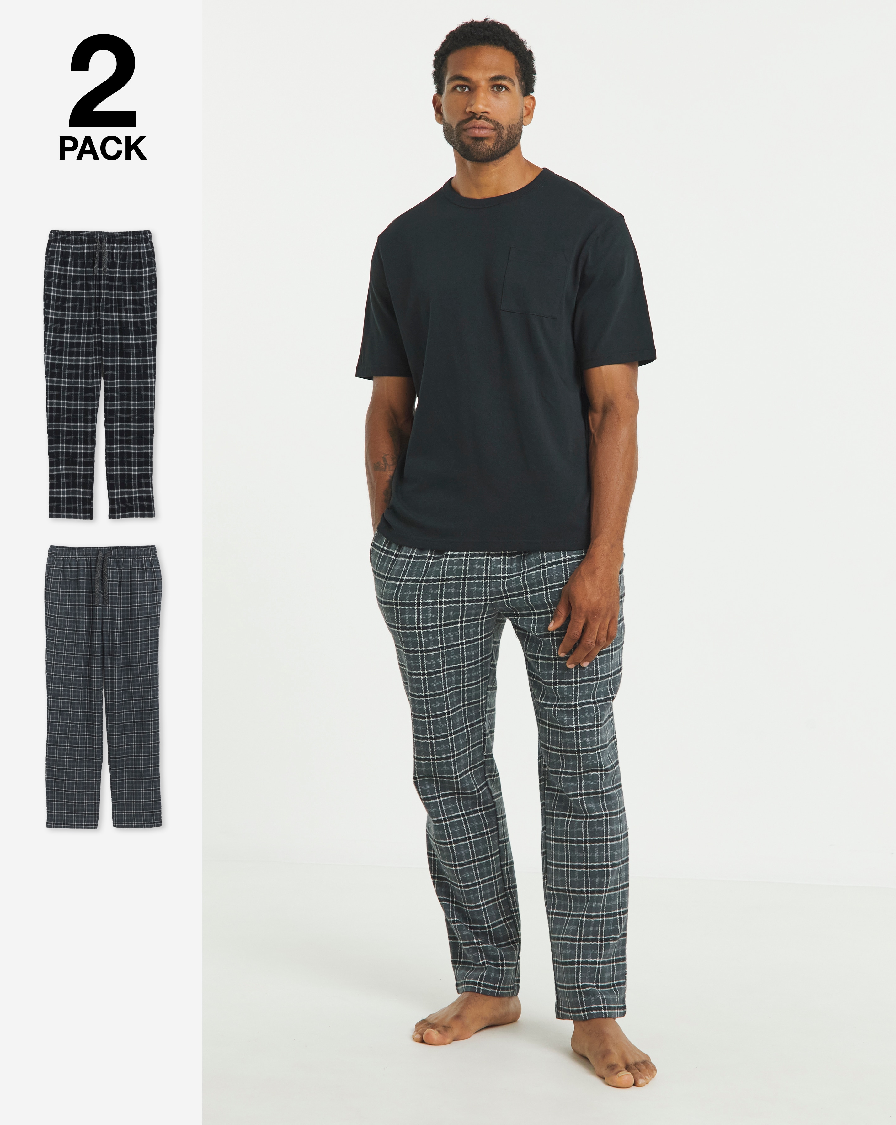 2 Pack Brushed Flannel Check Pyjama