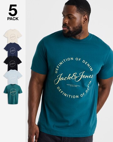 Jack & Jones Grayson Logo T-Shirt 5 Pack - Multi