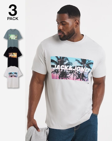 Jack & Jones Indiana Graphic T-Shirt 3 Pack - Multi