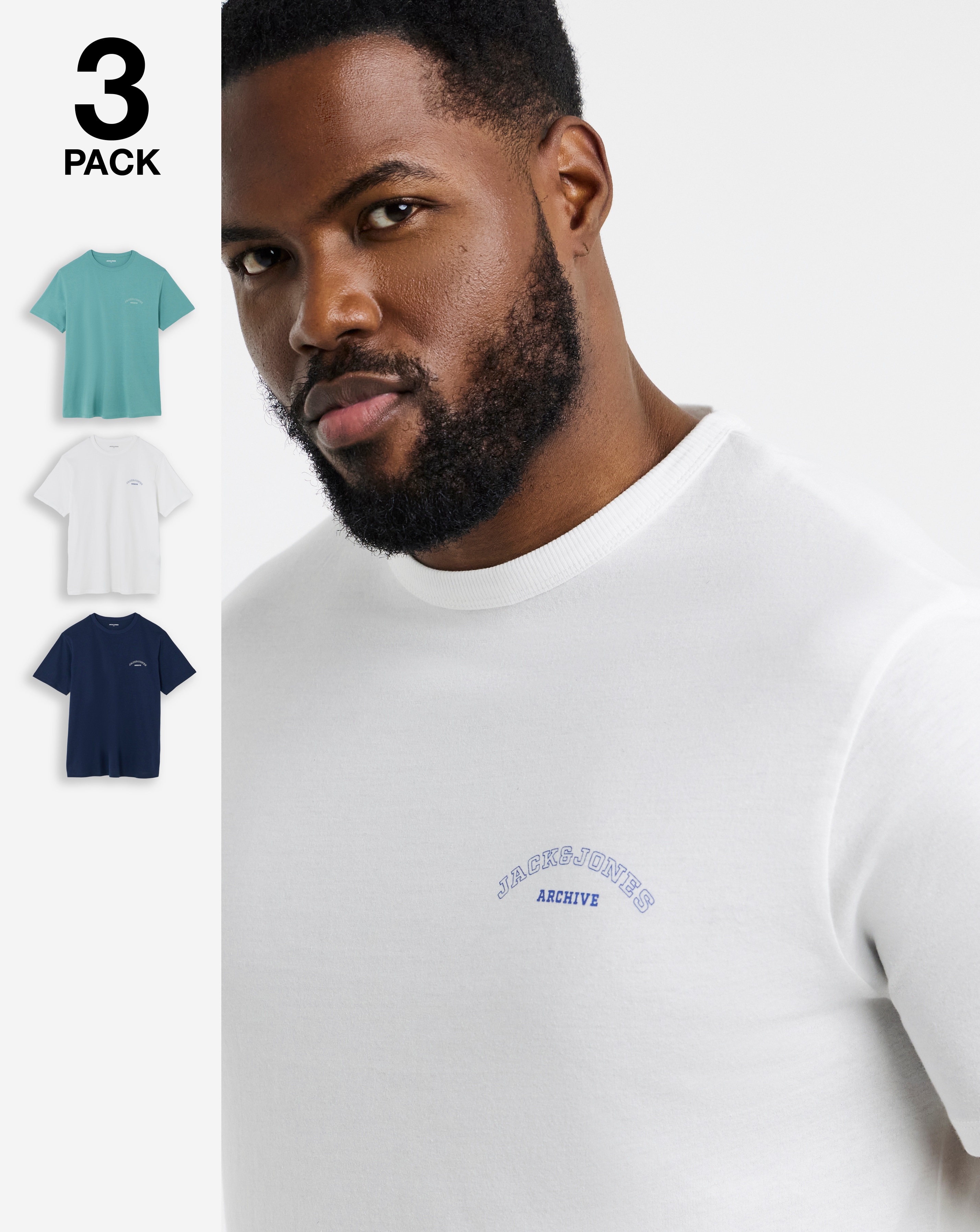New In - Jack & Jones College Logo T-Shirt 3 Pack