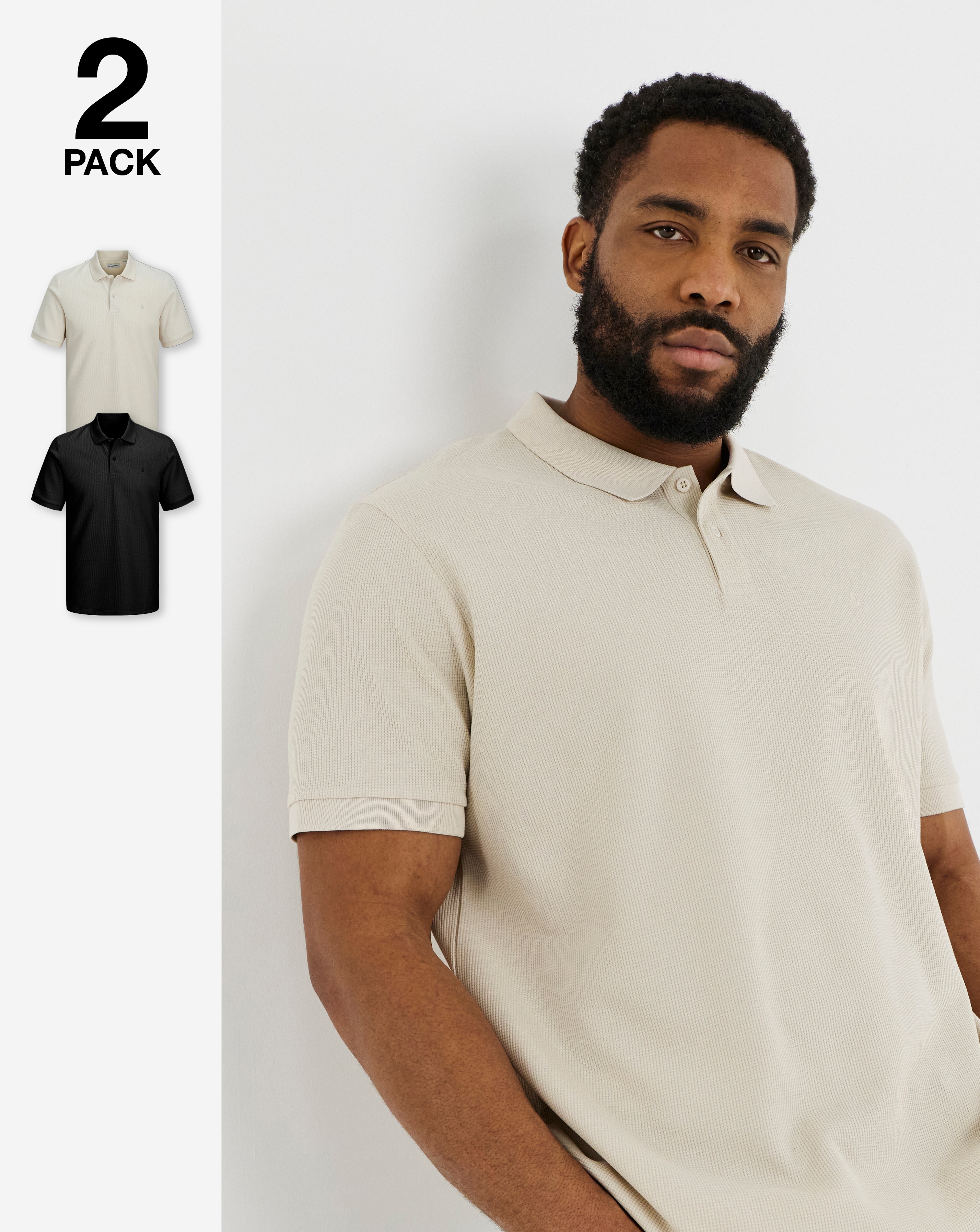 New In - Jack & Jones Austin Waffle Polo 2 Pack