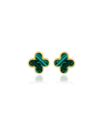 9CT Gold Malachite Petal Studs