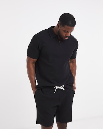 Jack & Jones Islington Texture Polo & Short Set - Black
