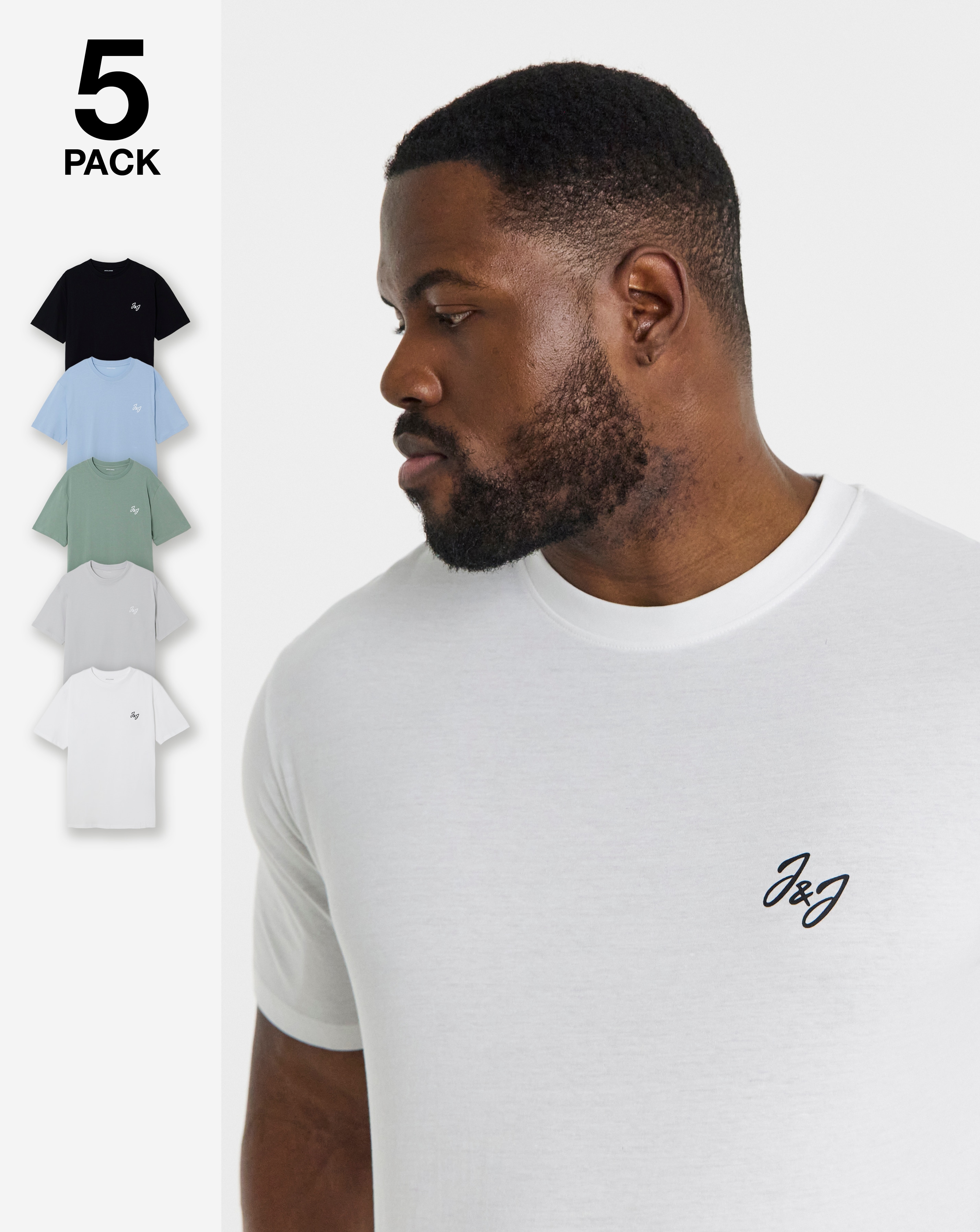 New In - Jack & Jones Joseph 5 Pack T-Shirt