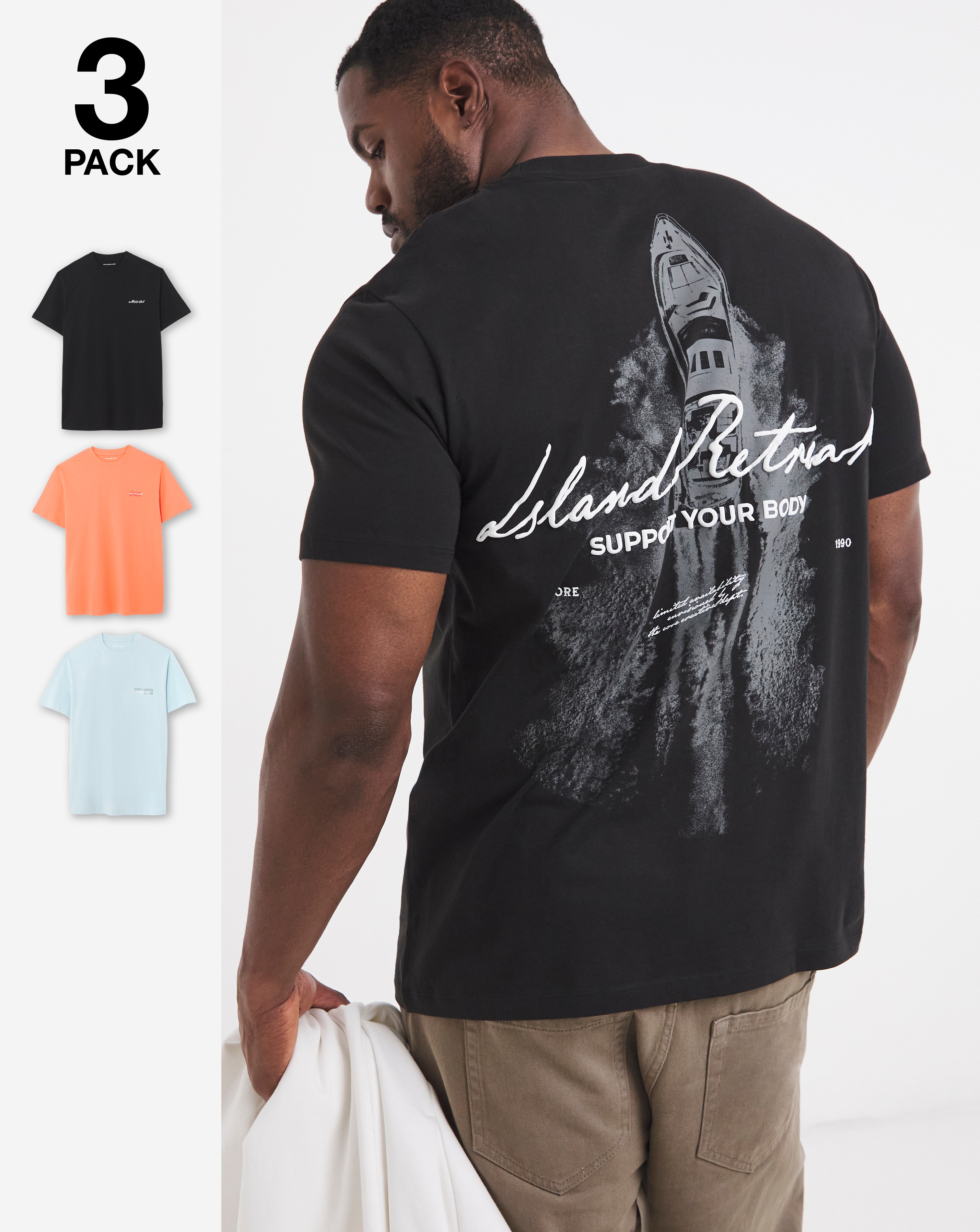 New In - Jack & Jones Back Graphic T-Shirt 3 Pack