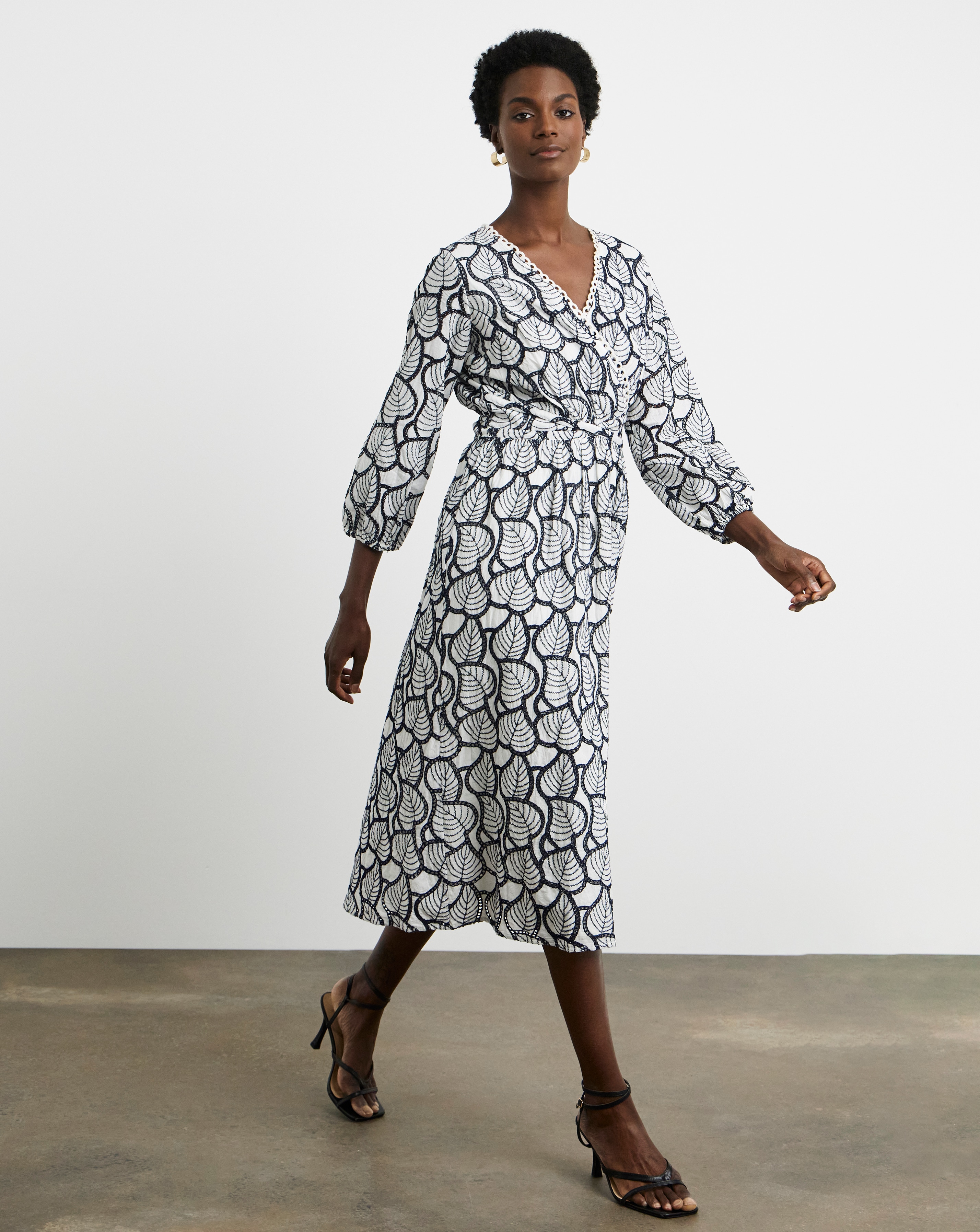 Joanna Hope Broderie Leaf Midi Dress