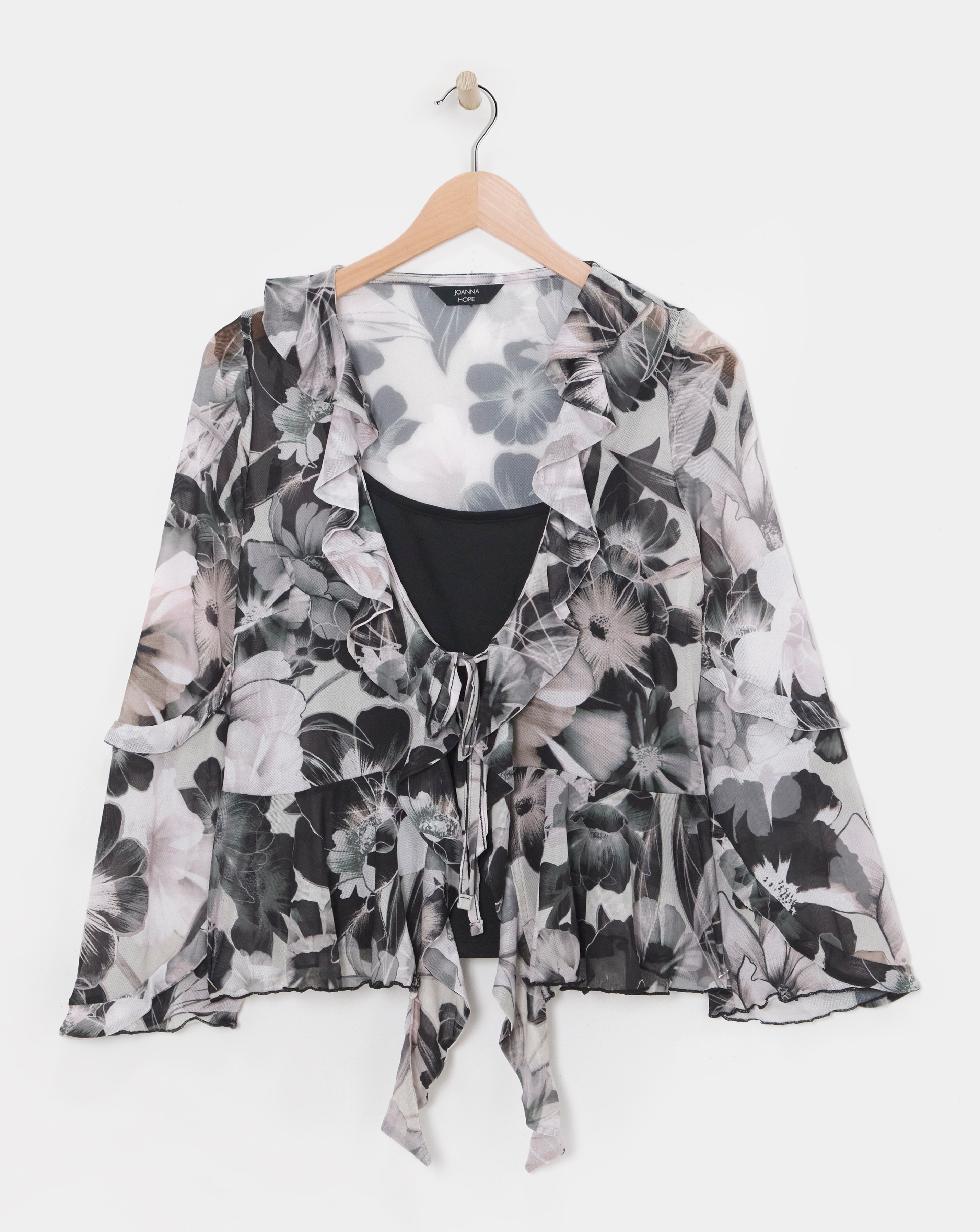 Joanna Hope Mesh Ruffle Blouse