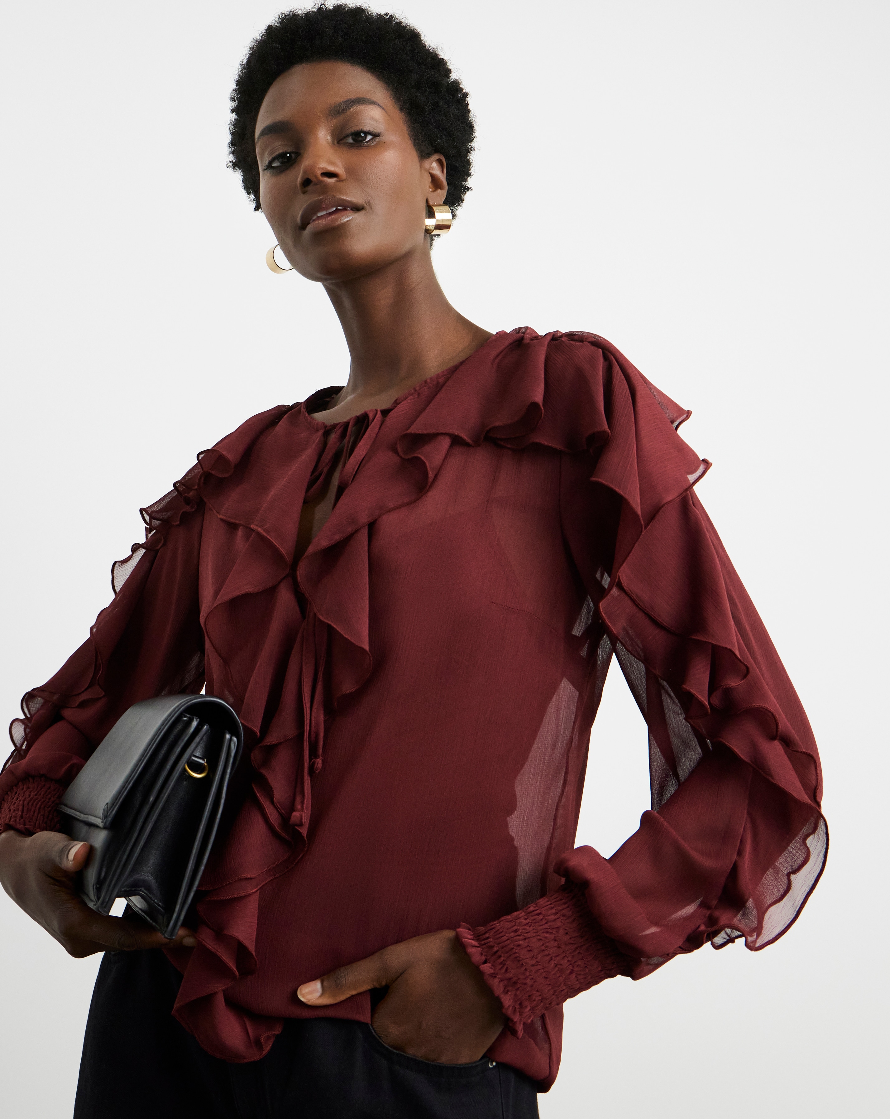 Joanna Hope Crinkle Ruffle Blouse