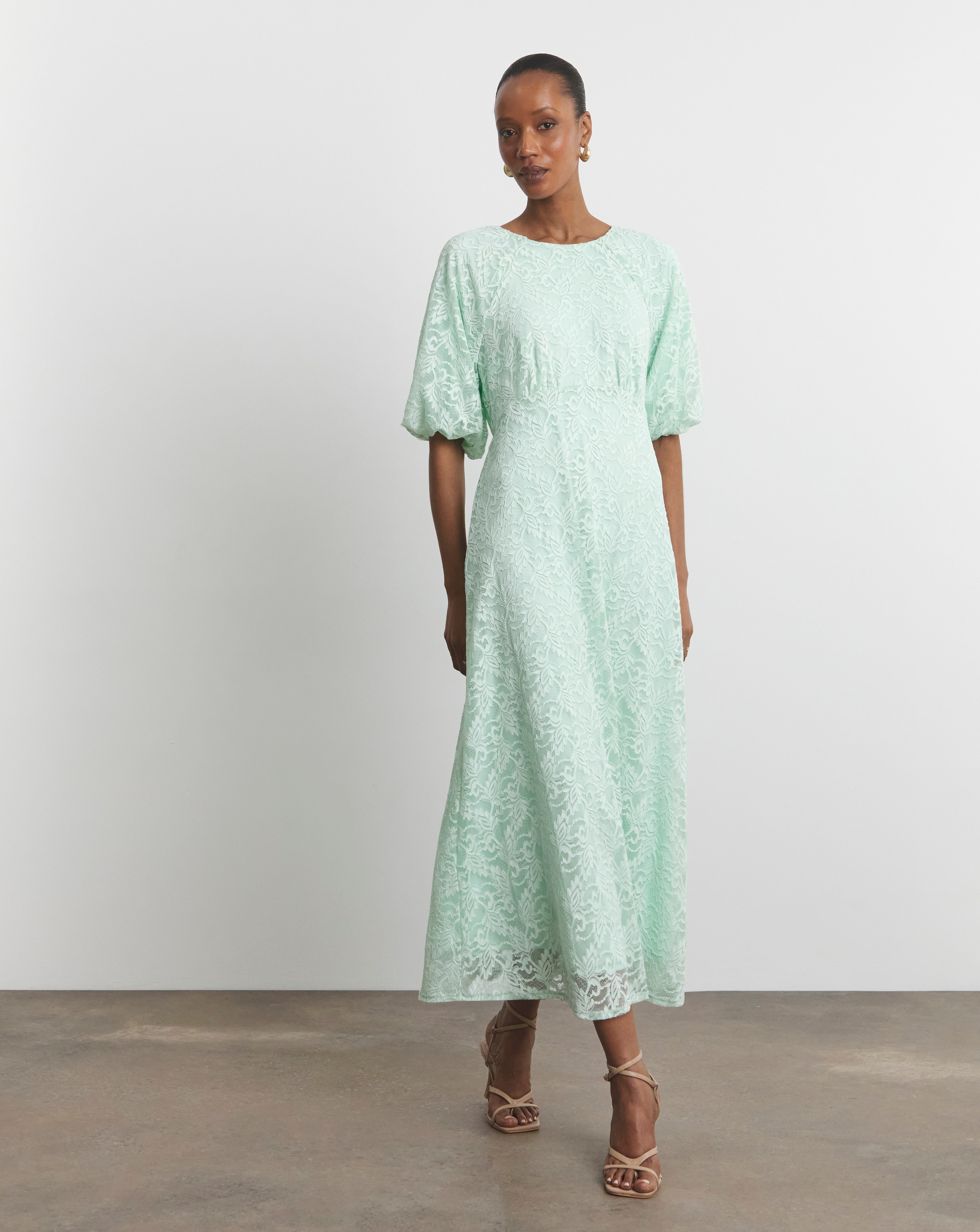 Joanna Hope Lace Dress With Puff Sleeves