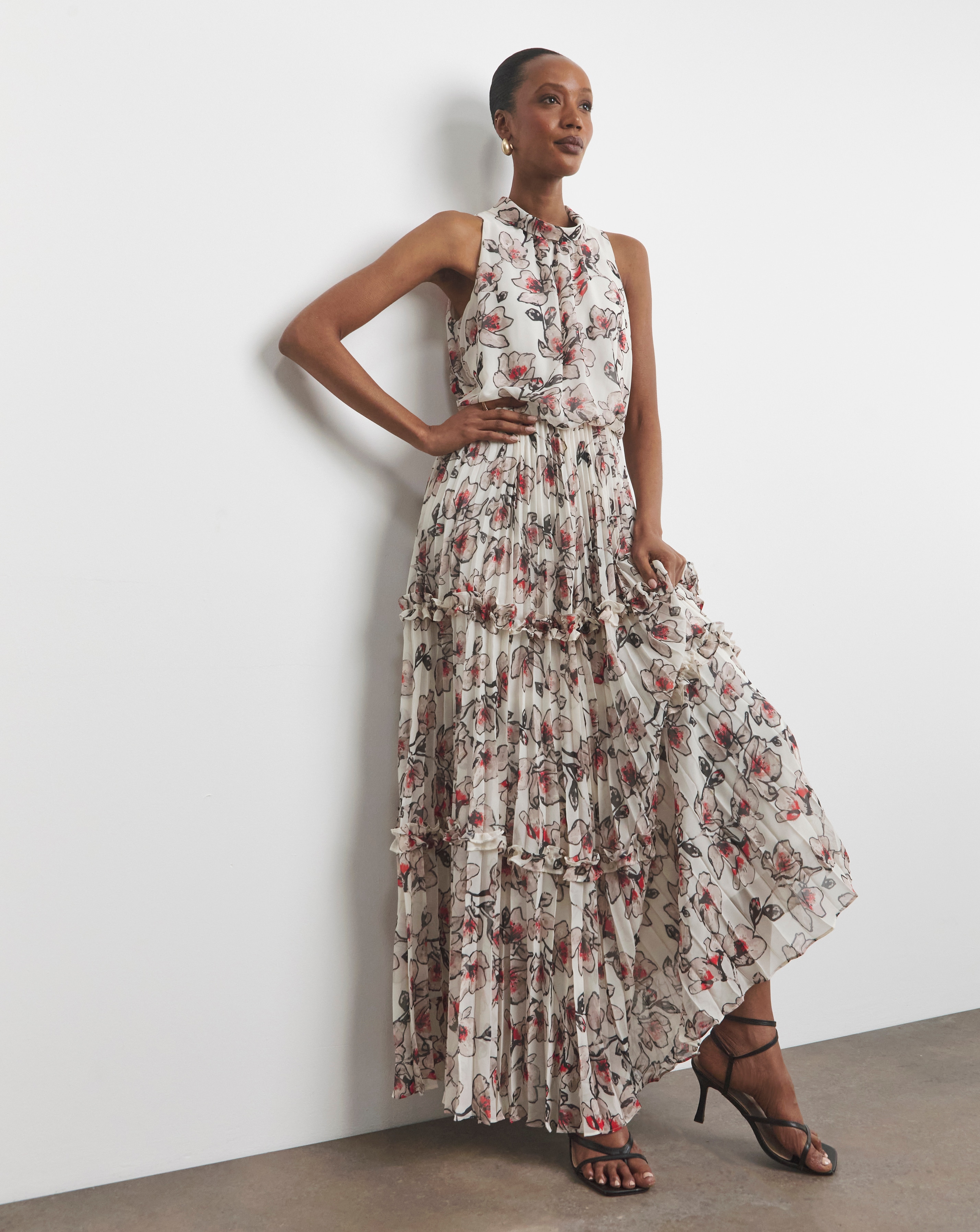 Joanna Hope Ruffle Pleated Dress