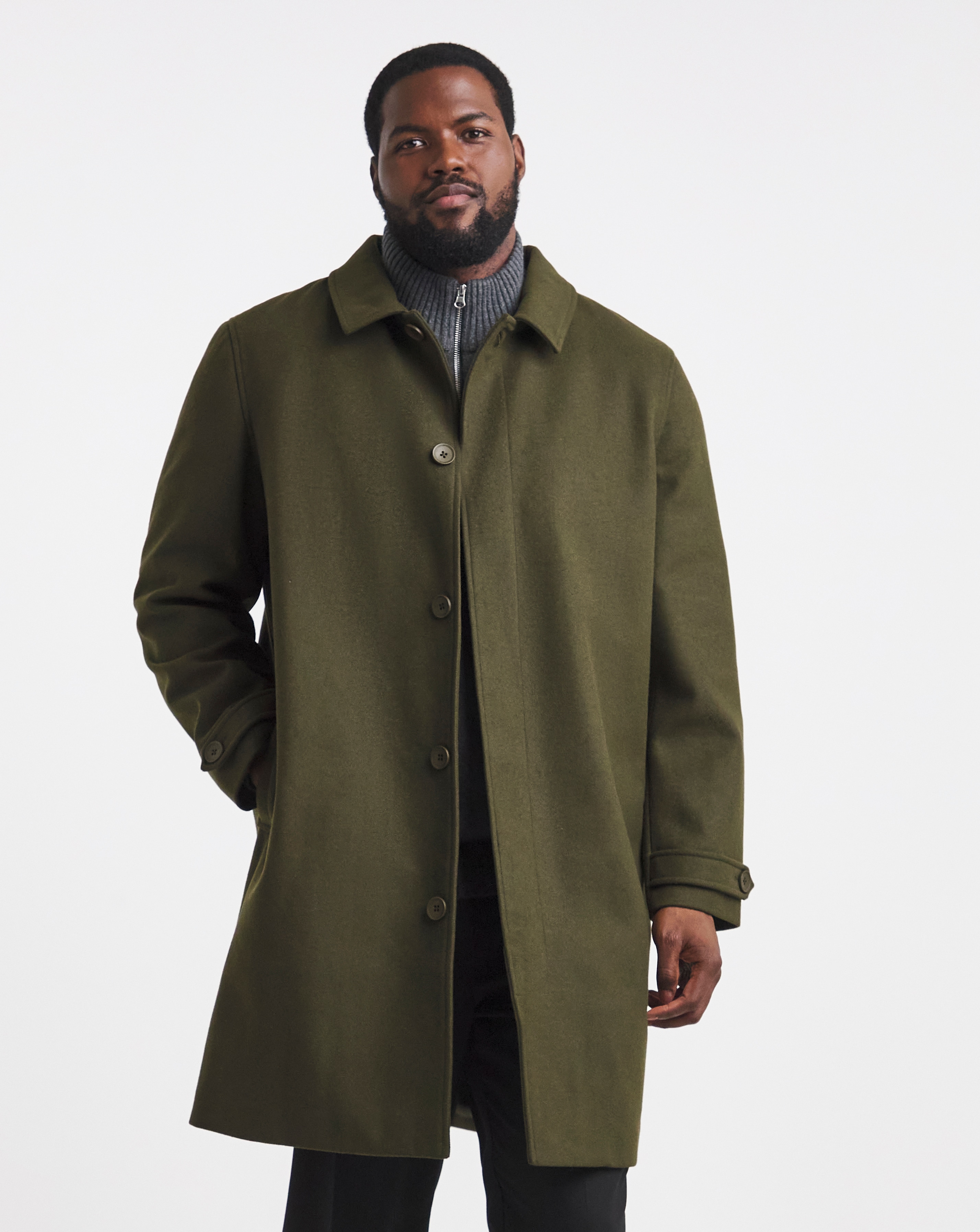 Khaki Wool Blend Mac with Cuff Tab
