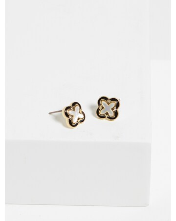 Inicio Gold Plated Jet Enamel And Mother Of Pearl Clover Earrings - Gift Pouch