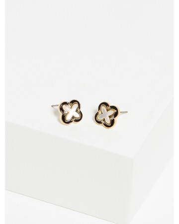 Inicio Gold Plated Jet Enamel And Mother Of Pearl Clover Earrings - Gift Pouch