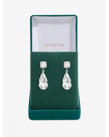 Jon Richard Rhodium Plated CZ Mixed Stone Peardrop Earrings - Gift Boxed